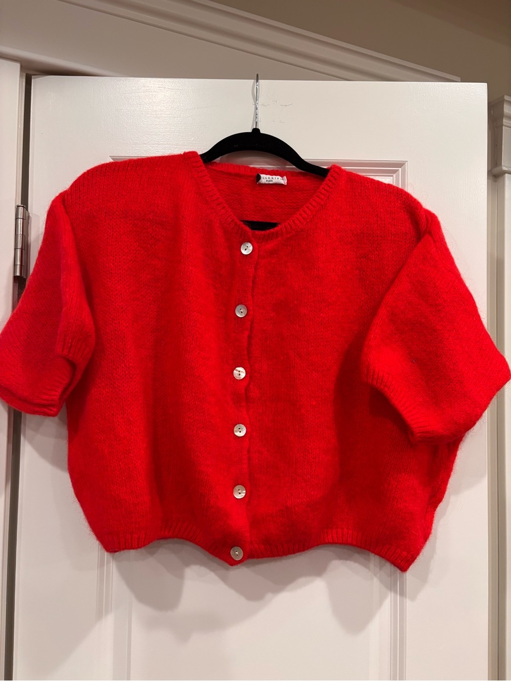 Wool blend Short-Sleeve Button Cardigan Sweater
